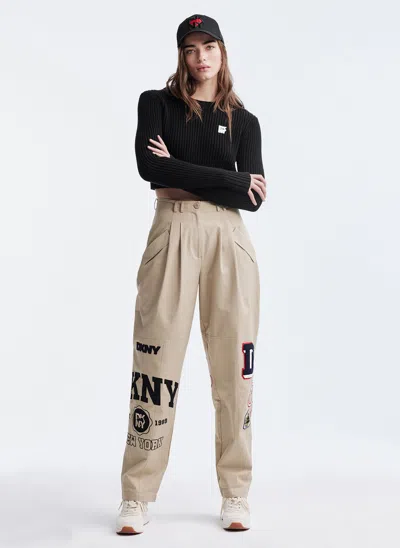 Dkny Patch And Embroidery Pants In Beige