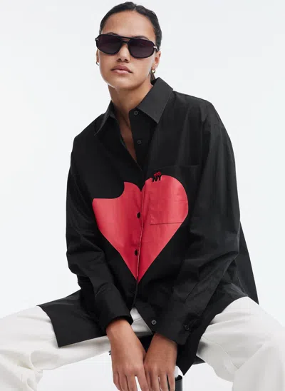 Dkny Oversized Shirt With Printed Heart In Black