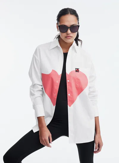 Dkny Women's Oversized Shirt With Printed Heart In White