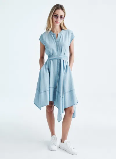Dkny Women's Tencel Asymmetrical Wrap Dress In Blue