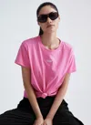 Dkny Women's Metallic Bubble Logo Knot Front T-shirt In Azalea Pink