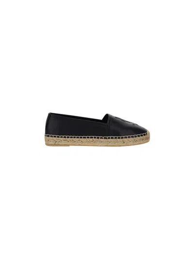 Saint Laurent Ysl Embossed Flat Espadrilles Female Black