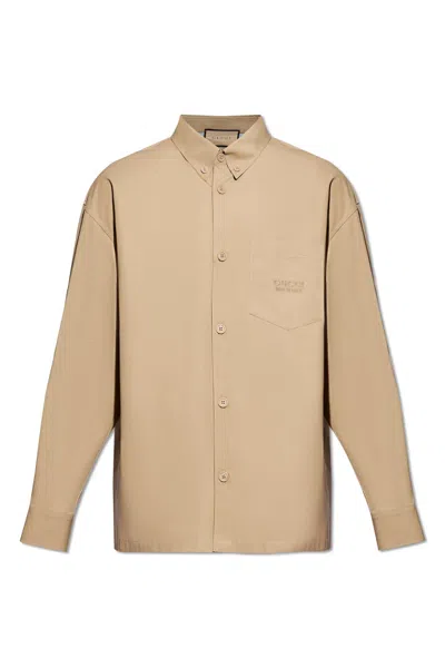 Gucci Cotton Shirt With Pocket In Beige