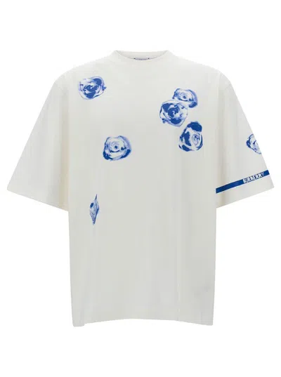 Burberry Rose-printed Crewneck T-shirt In Bianco