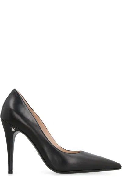 Gucci Logo Detailed Pointed-toe Pumps In Black