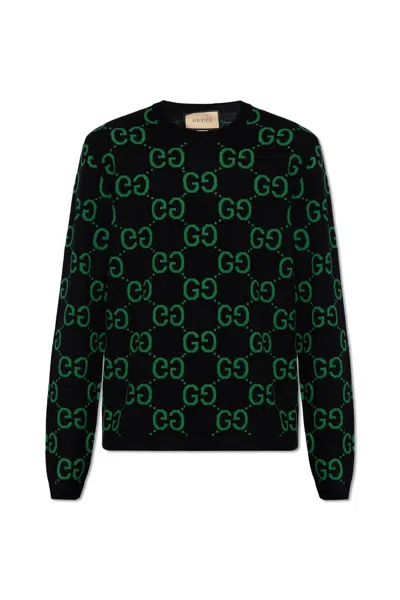 Gucci Sweater With Gg Pattern In Black
