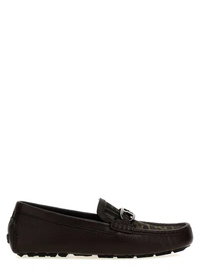 Fendi Driver Olock Loafers In Brown