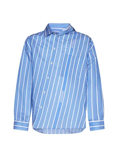 Jacquemus Striped Asymmetric Long-sleeve Shirt In Clear Blue