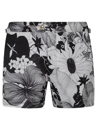 Tom Ford Floral Printed Shorts In Combo Black