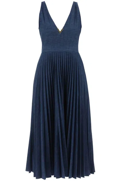 Valentino Women's Chambray Denim Plisse' Dress In Blue