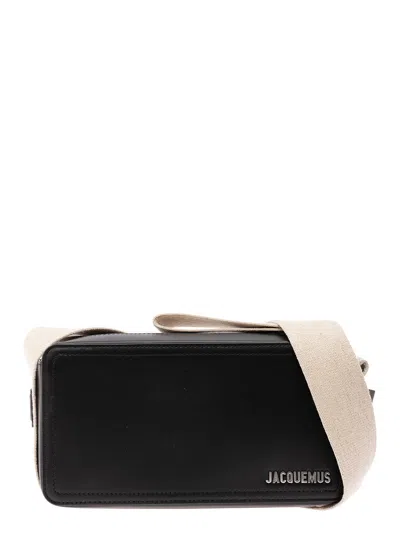 Jacquemus Le Cuerda Horizontal Black Shoulder Bag With Logo In Relief In Smooth Leather Man In Default Title