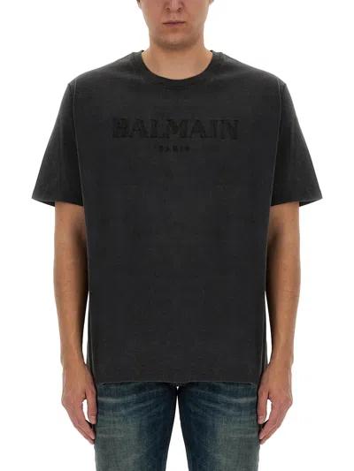 Balmain Vintage Logo T-shirt In Grigio