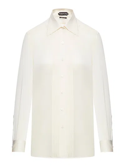 Tom Ford Light Charmeuse Silk Shirt In Gardenia White