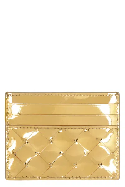 Bottega Veneta Intrecciato Card Case In Gold