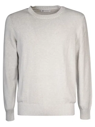 Brunello Cucinelli Rib Trim Knit Plain Sweatshirt In Nebbia