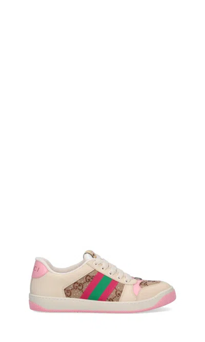 Gucci Leather Screener Trainers In Pink