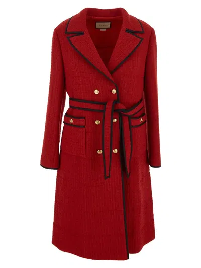 Gucci Wool Long Coat In Red