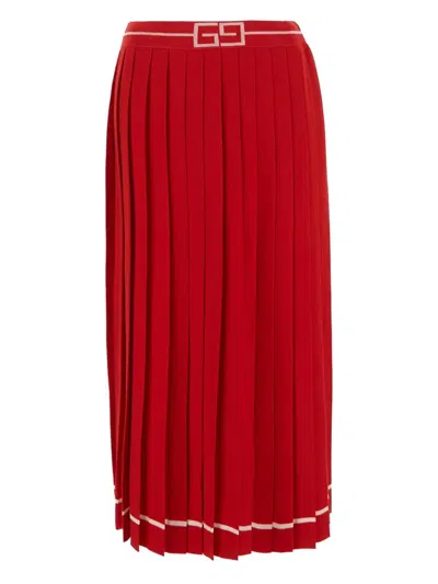 Gucci Gg Jacquard Pleated Skirt In Red