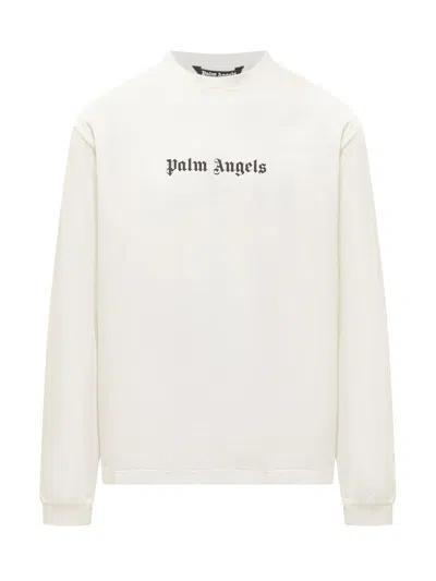 Palm Angels Logo Printed Crewneck Sweatshirt In White