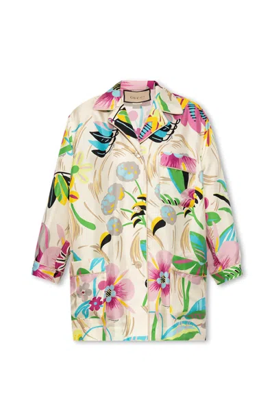 Gucci Floral Printed Oversized Shirt In White