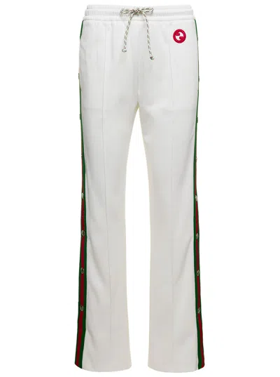 Gucci Tennis Club White Jogger Pants With Snap Buttons And Web Detail In Tech Jersey Woman