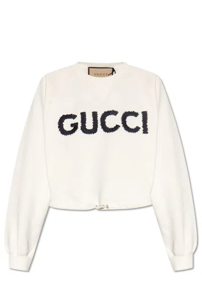Gucci Logo-embroidery Cotton Sweatshirt In White