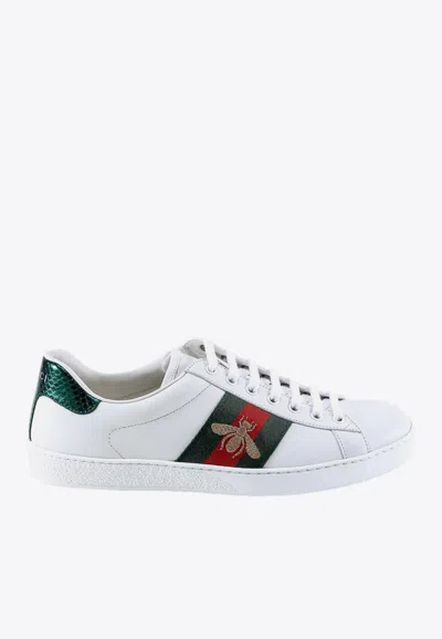 Gucci Leather Embroidered Ace Trainers In White