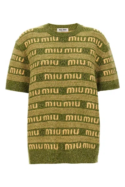 Miu Miu Women Logo Sweater In Green