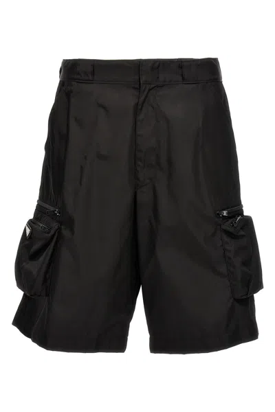 Prada Men Cargo Re-nylon Bermuda Shorts In Black
