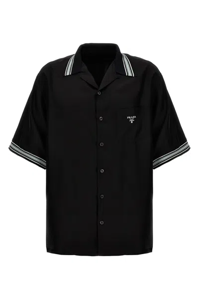 Prada Men Logo Print Silk Shirt In Black