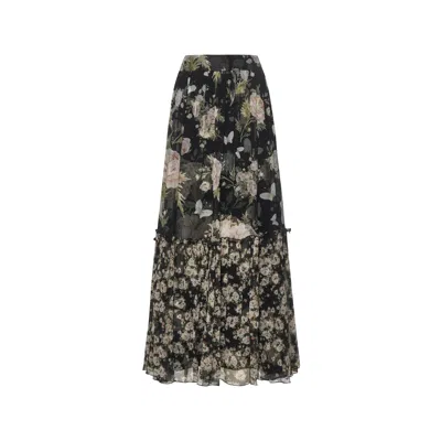 Alessia Zamattio Mughetto Floral Silk Skirt In Black