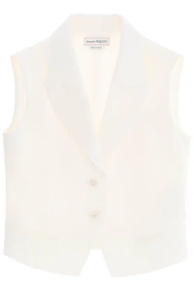 Alexander Mcqueen Cropped Viscose Twill Vest For In White
