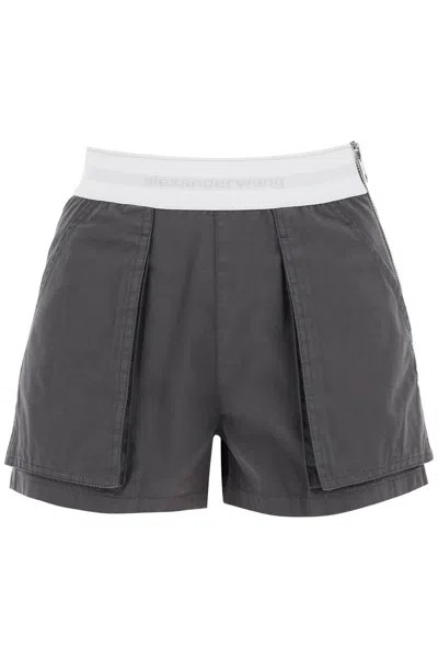 Alexander Wang High Waisted Cargo Rave Short With Logo Elastic In Grey,black