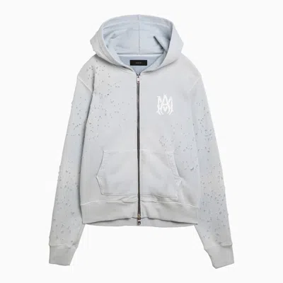 Amiri Gray Hoodie With Wear And Tear In Blue