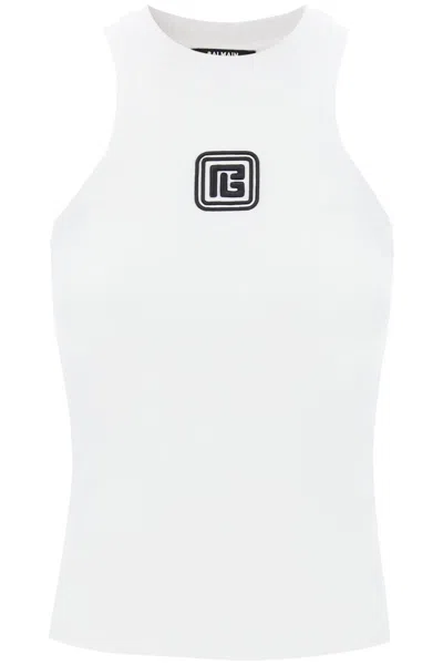 Balmain Sleeveless Top With Pb In White