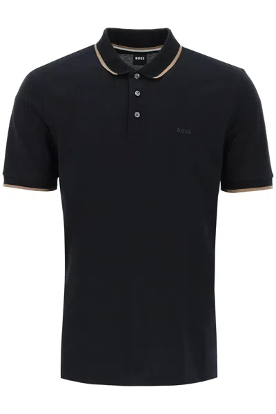 Hugo Boss Boss Polo Shirt With Contrasting Edges In 黑色的