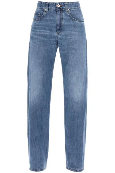 Brunello Cucinelli Loose Cotton Denim Jeans In Nine Words In Blue