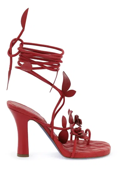 Burberry Ivy Flora Leather Sandals With Heel. In Red