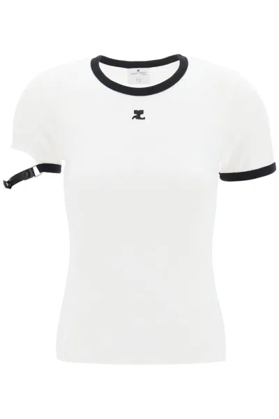 Courrèges Courreges Leather Strap T-shirt With Sleeve Detail. Women In White