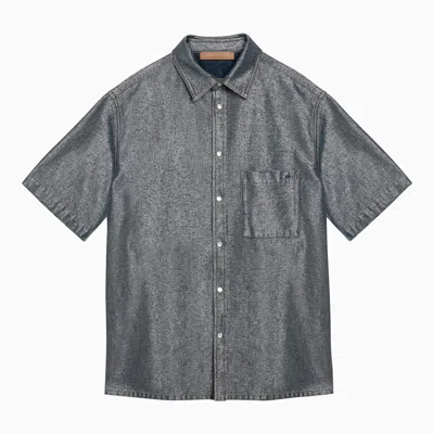 Darkpark Grey Denim Short Sleeved Shirt In Grey