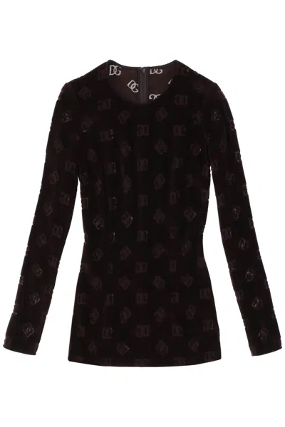 Dolce & Gabbana Long Sleeved Top In Monogram Chenille In 棕色的