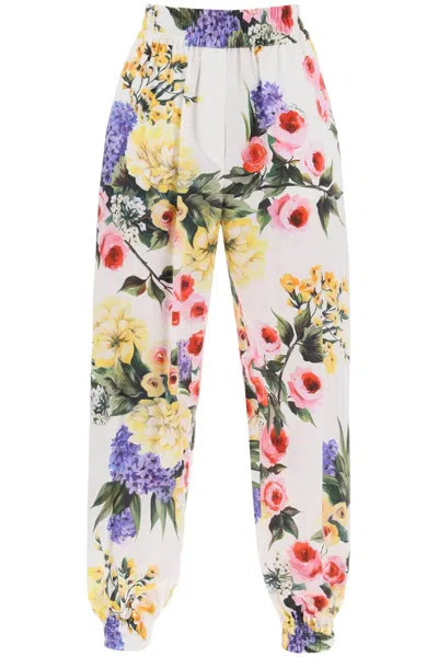 Dolce & Gabbana Floral-print Cotton Track Pants In 白色的