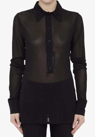 Saint Laurent Button-up Mesh Shirt In Black