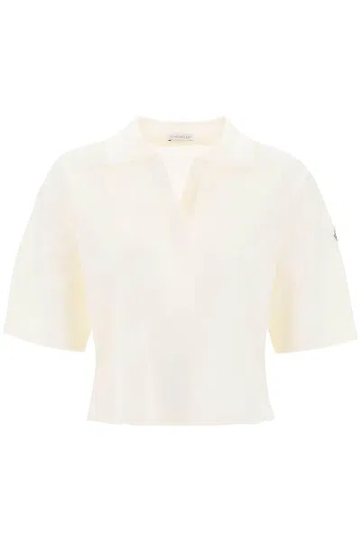 Moncler Basic Polo Shirt With Poplin Inserts Women In White,neutro