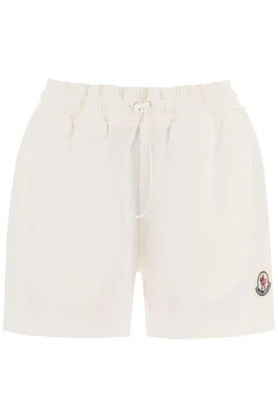 Moncler Sporty Shorts With Nylon Inserts In White,neutro