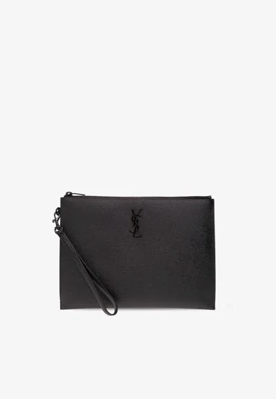 Saint Laurent `cassandre` Zipped Tablet Holder In Black