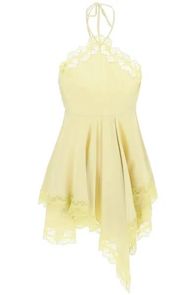 Stella Mccartney Asymmetric Satin Dress With Lace Detail In Yellow