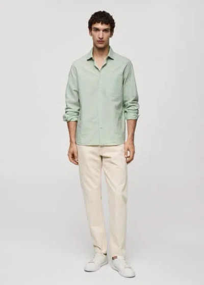 Mango Classic Fit Striped Cotton Shirt Pastel Green In Vert Pastel