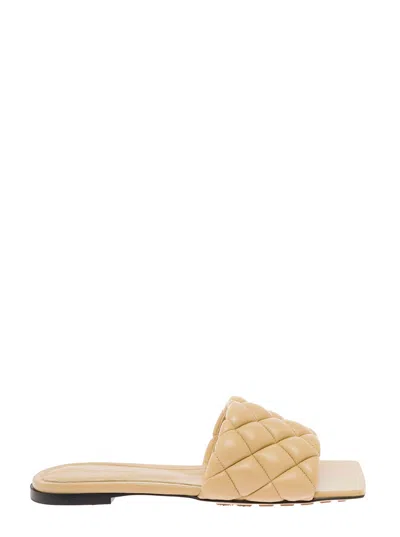 Bottega Veneta Beige Quilted Leather Slide Sandals  Woman