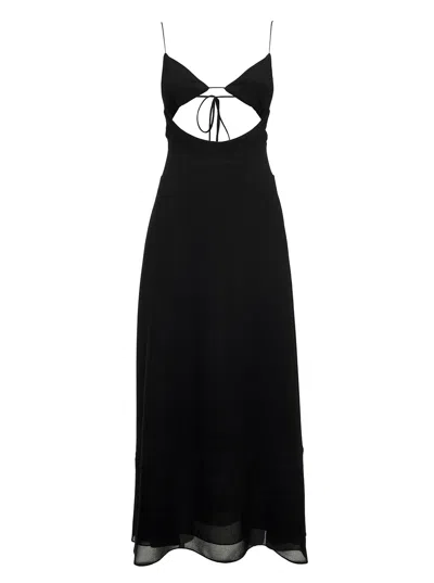Saint Laurent Black Viscose Crepe Long Dress With Cut Out Detail